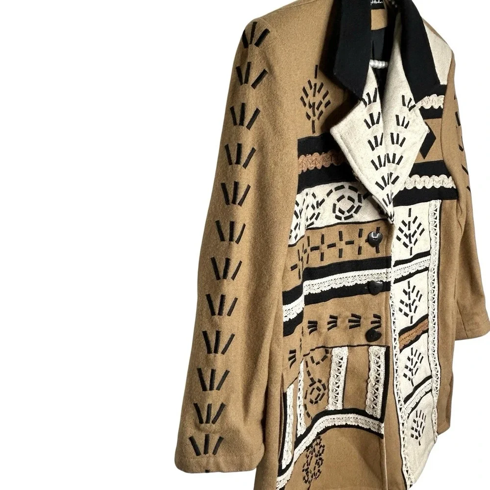 Vintage Anthony Mark Hankins Wool Indie Boho Coat M Y2k Art To Wear Embroidered‎